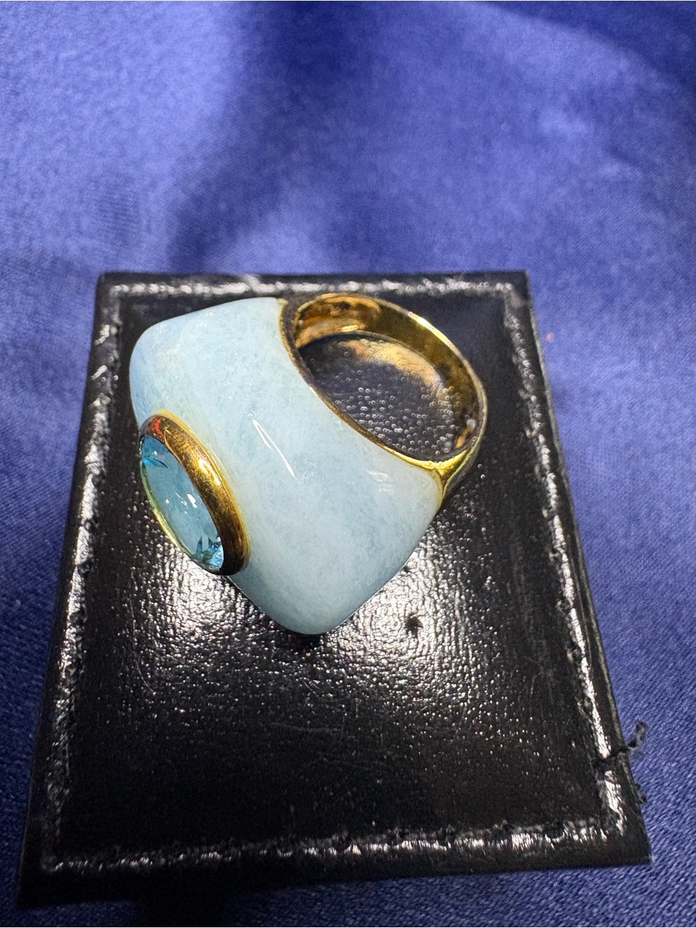 Ring Blue Amazonite Cabochon Blue Topaz Gold Vermeil Sterling Silver - Picture 7 of 10